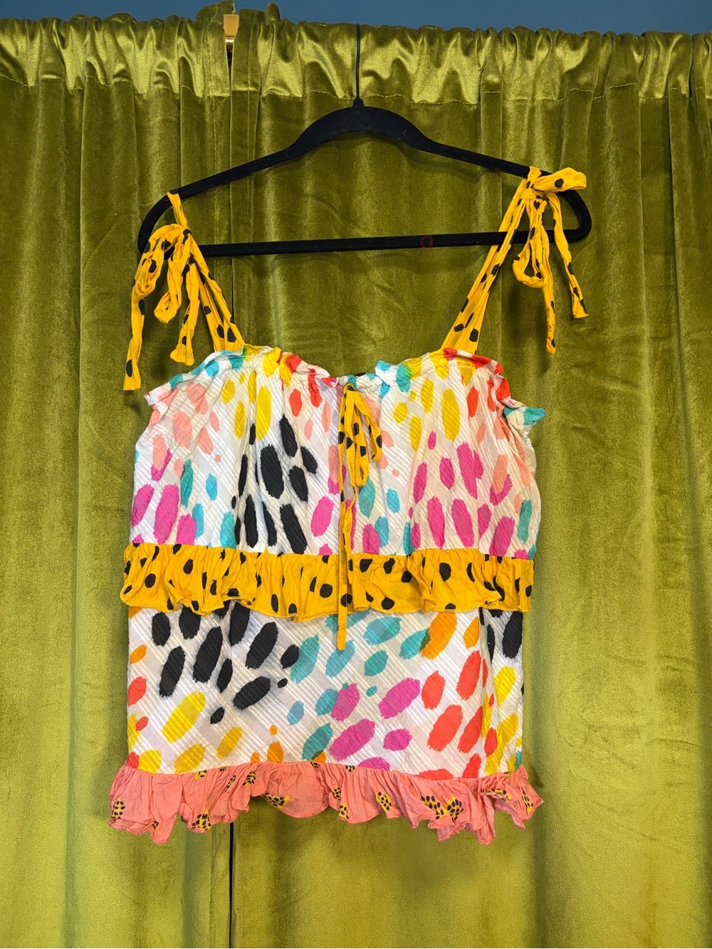 Anthropologie Conditions Apply Colorful Leopard Ruffle Tie Strap Top Small $118 - Picture 4 of 8